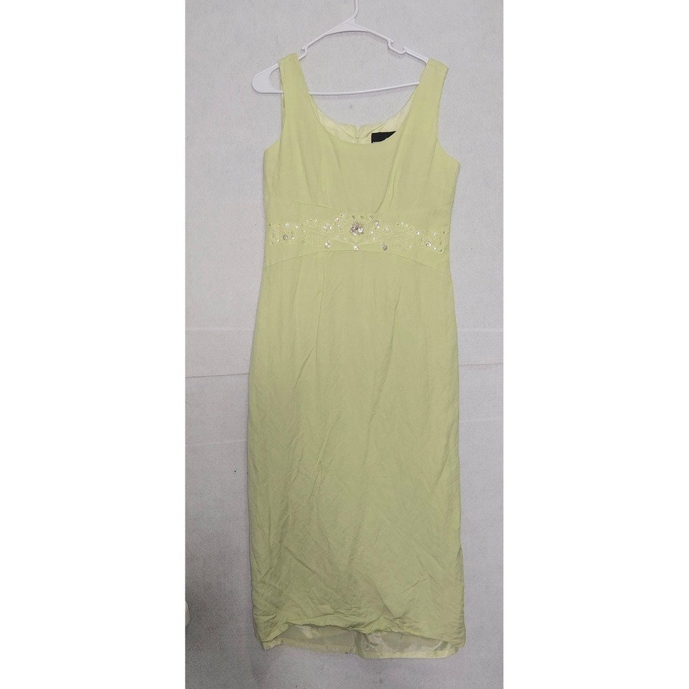 Positive Attitude Lime Green Linen Blend Beaded Midi Dress Size 8 ptp 18"